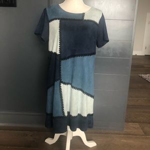 Design Lab Mixed Patchwork blues Dress sz Lg